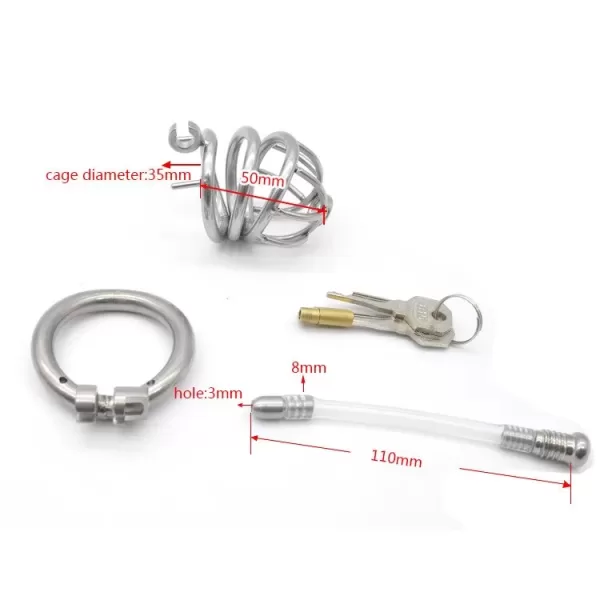 Male Chastity Cage Metal Tube Small Stainless Steel Locking Belt Device Penis Cage with Tube - SMCock