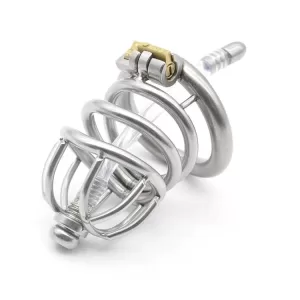 Male Chastity Cage Metal Tube Small Stainless Steel Locking Belt Device Penis Cage with Tube - SMCock