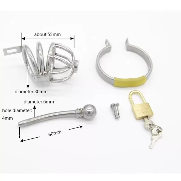 Stainless Steel Male Chastity Device with Catheter New - SMCock